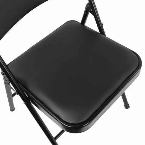 Стул складной BRABIX "Golf Plus CF-003 КОМФОРТ", черный каркас, кожзам черный, В КОРОБЕ, 533026