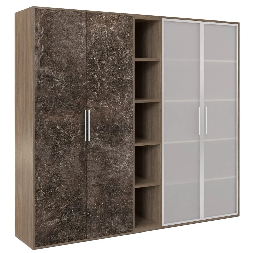 B-tone Шкаф высокий 4 створки, с нишей 213,8x45x191,7 дуб урбан бетон темный BTN36153542